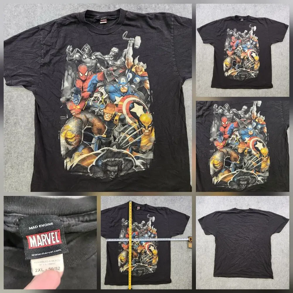 VTG Marvel Superheroes T‎ Shirt Mens 2XL Black Mad Engine Graphic Avengers X Men
